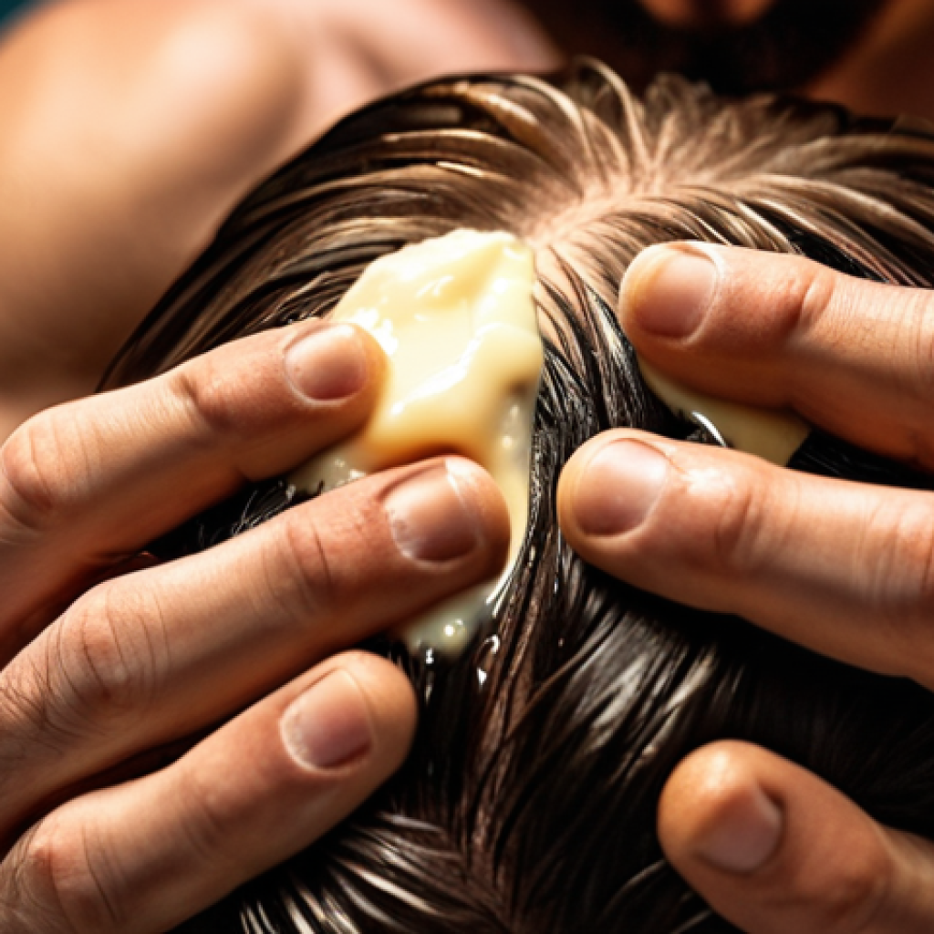 **Close-up of a man's hands warming hair wax between his palms, preparing to style his hair. Soft, diffused lighting.** (This visualizes the "warming wax" technique.)