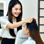 **

A Thai woman with long, flowing, healthy hair, smiling confidently. She is in a bright, modern salon, with a stylist gently touching her hair. The focus is on the shine and texture of her hair, showcasing the results of a protein hair mask. She's wearing a traditional Thai blouse (เสื้อลูกไม้) in a pastel color.  Background includes salon equipment and other happy customers. Capture the essence of hair health and Thai beauty.

safe for work, appropriate content, fully clothed, professional, modest, perfect anatomy, correct proportions, natural pose, well-formed hands, proper finger count, natural body proportions.

**